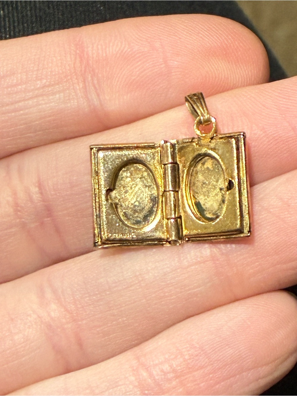 Antique Gold Plate over Sterling Diamond Book Locket Pendant - Picture 5 of 6